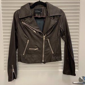 Faux Leather Olivaceous Moto Jacket